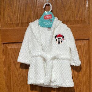 DISNEY Mickey Mouse Baby Robe Christmas Santa White Soft 0-12 Months NWT NEW